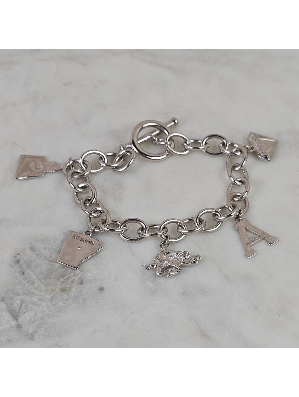 Arkansas Razorbacks Delaware Underwood Silver Tone Charm Bracelet 7.5"